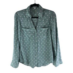 Express Womens Polka Dot Button-Up Shirt Mint Green Long Sleeve Size S